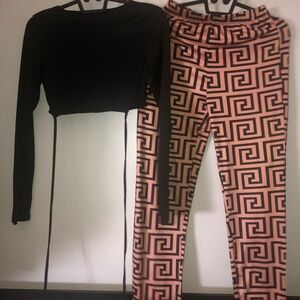 Black Top and Pink Geometric Leggings Set
